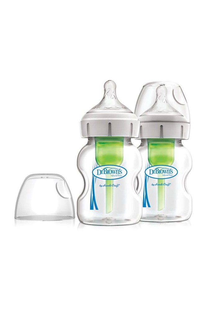 Dr Browns Anti-Colic Options+ GLASS Wide Neck Baby Bottles 5 oz/150 ml 2-Pack