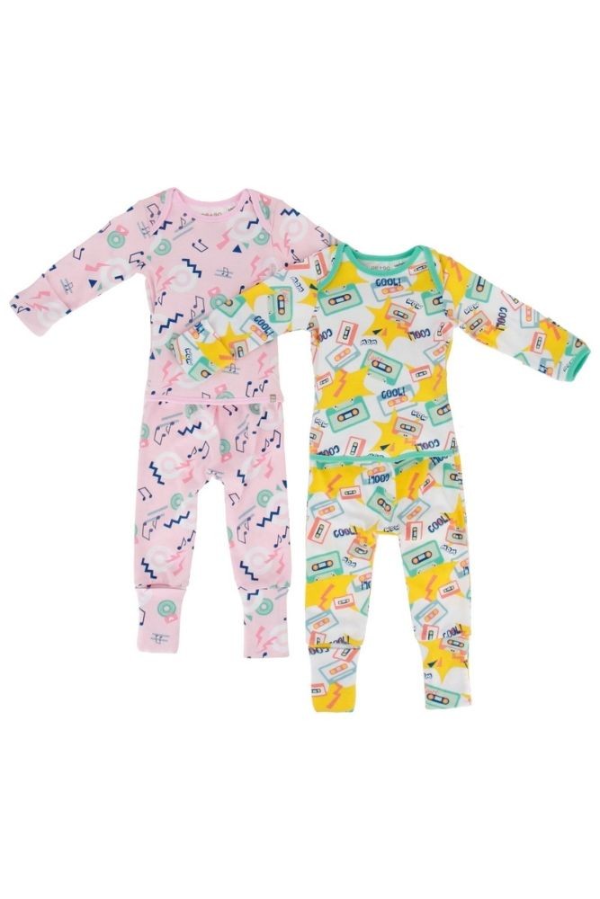 OETEO Easy-To-Wear Baby Romper with Convertible Footies and Mittens - 2 pack (Mixtape Pink)