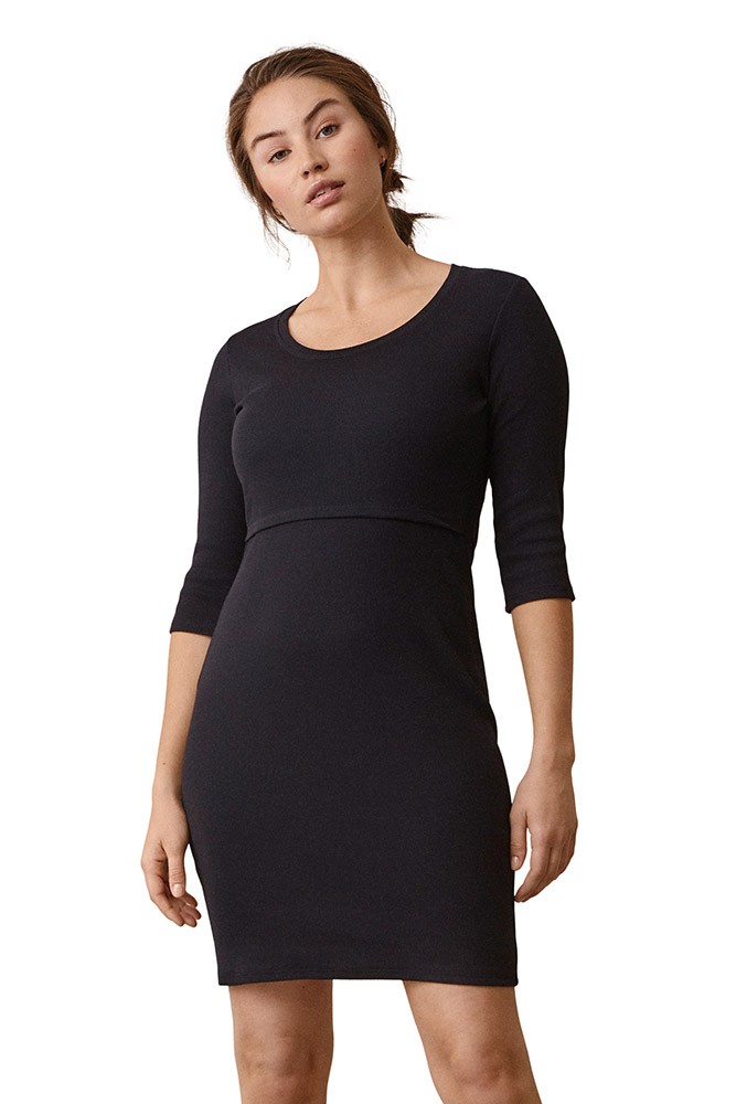 Boob Design Signe Ribbed Organic Cotton 3/4 Sleeve Dress (Black)