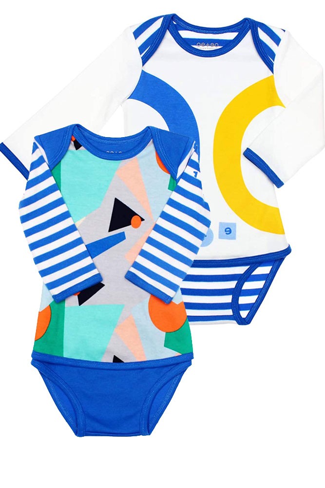 OETEO Easy-to-Wear No Snaps Long Sleeve Baby Onesies - 2 Pack (Circular + Abstract)
