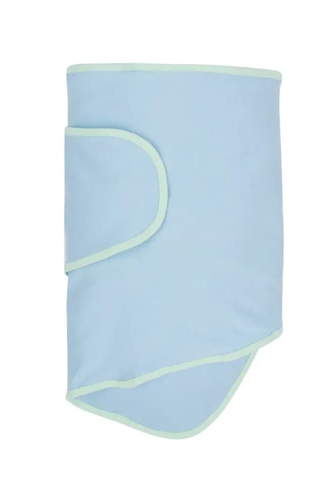 The Original Miracle Blanket Newborn Baby Swaddle (Blue with Green Trim)