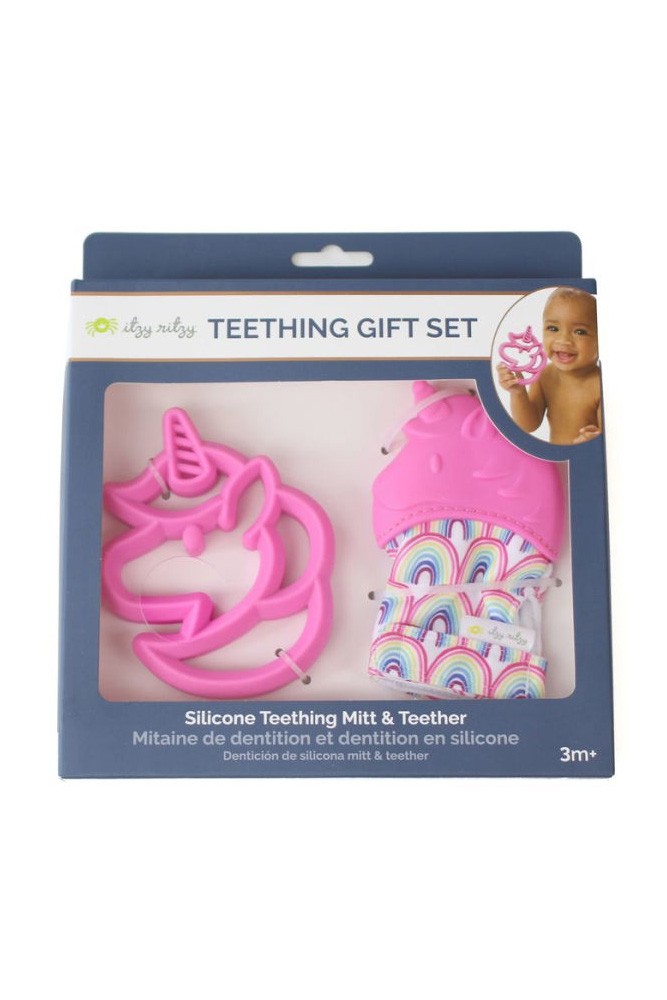Itzy Ritzy Silicone Teething Mitt & Teether Baby Gift Set (Unicorn)