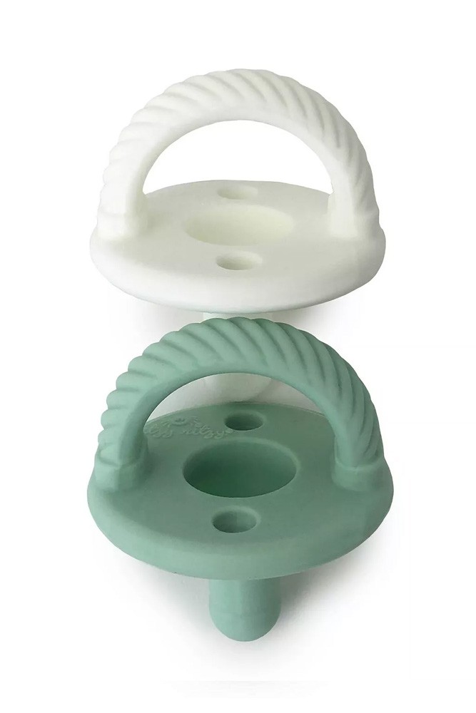 Itzy Ritzy Sweetie Soother Silicone Pacifier Set (2-Pack) (Mint + White Cables)