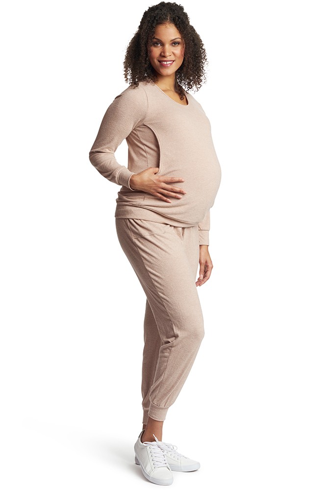 Whitney 2 pc. Cozy Maternity & Nursing Set (Oyster Fleece Knit)