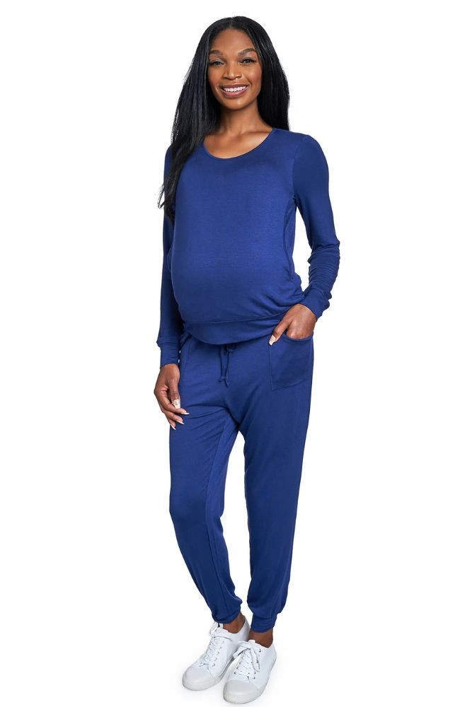Whitney 2 pc. Cozy Maternity & Nursing Set (Denim Blue Knit Jersey)