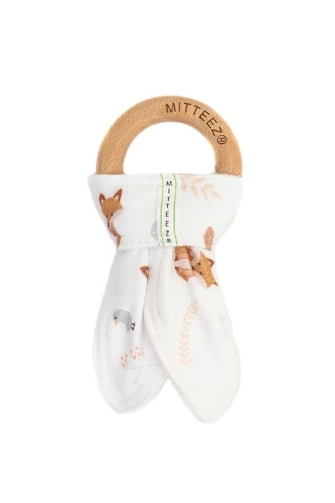 Mitteez Organic Cotton and Natural Wood Baby Teething Ring (Woodland)