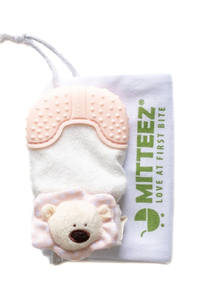 Mitteez Organic Teething Mitten - Pea Bear Mitty (Baby Pink)