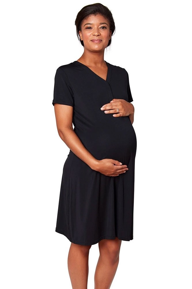 Magnetic Me™ Modal Woman's SS Magnetic Maternity & Nursing Gown (Black)
