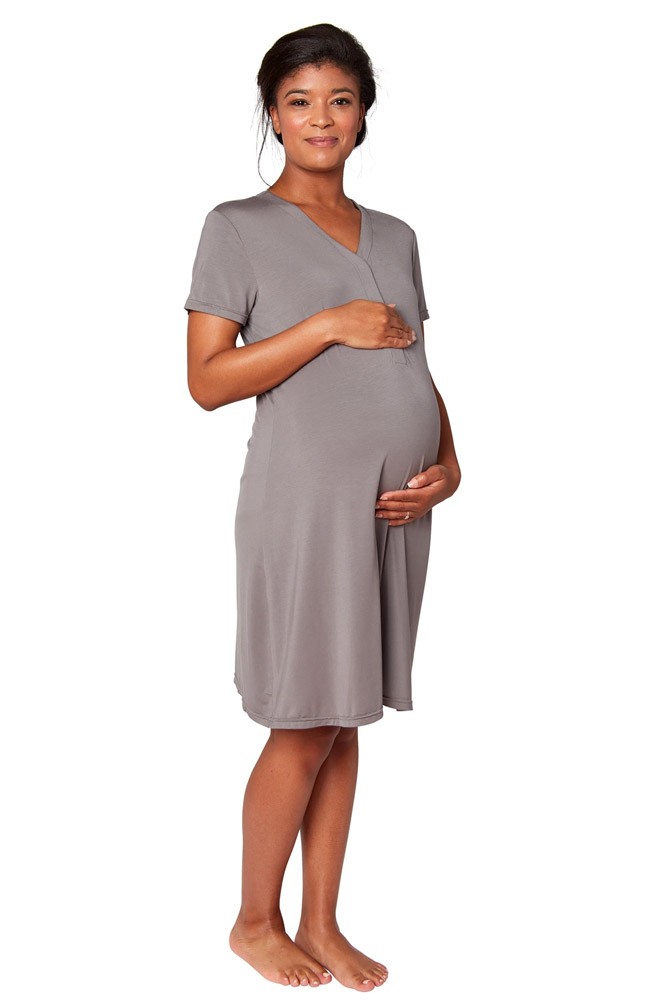 Magnetic Me™ Modal Woman's SS Magnetic Maternity & Nursing Gown (Pebble)