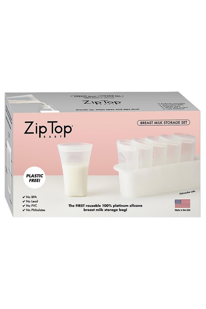 Zip Top Reusable 100% Platinum Silicone Breast Milk Storage Bag Set + Tray (Frost)