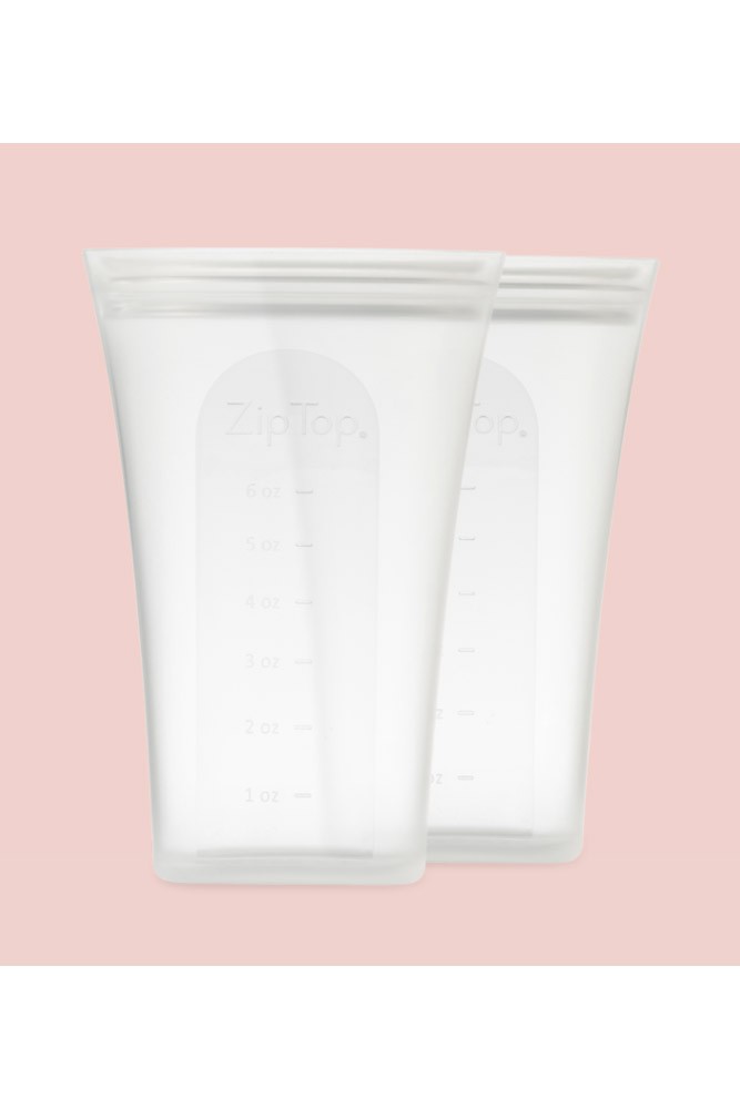 Zip Top Reusable 100% Platinum Silicone Breast Milk Storage Bag 2-Pack (6 oz.) (Frost)