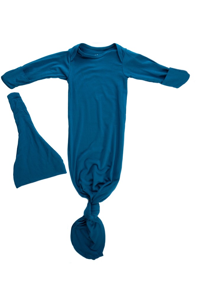 Three Little Tots Knotted Baby Gown & Hat (Blue)
