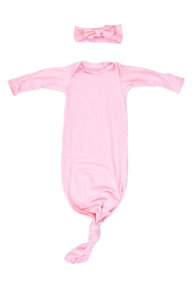 Three Little Tots Knotted Baby Gown (Light Pink)