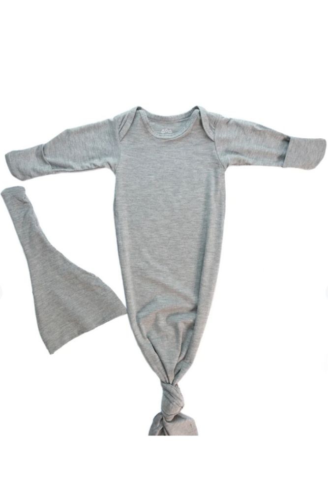 Three Little Tots Knotted Baby Gown & Hat (Gray with Hat)