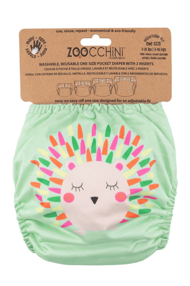 ZOOCCHINI One-Size Pocket Cloth Diaper with 2 inserts (Hedgehog)
