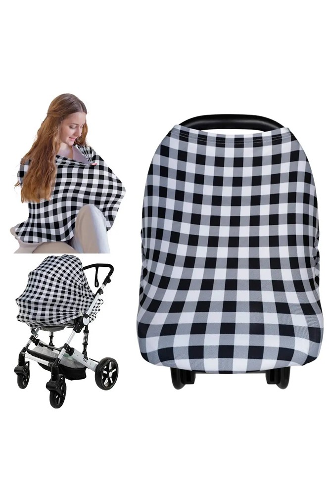 Multifunctional Car Seat Canopy, Stroller & Nursing Cover (Gingham)