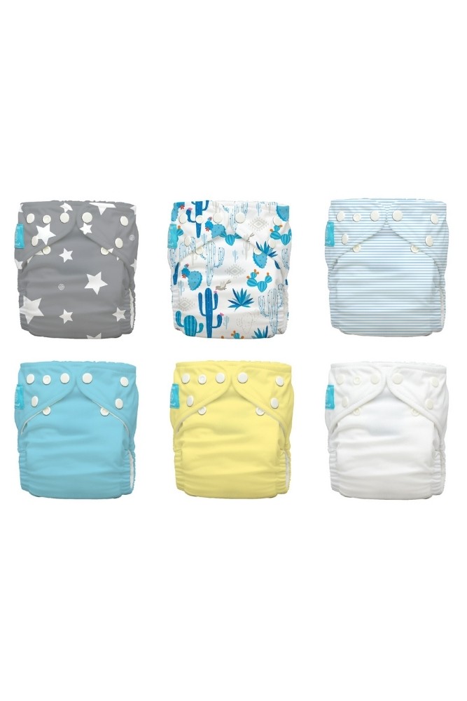 Charlie Banana® 2-in-1 Reusable One Size Diapers Hybrid AIO - 6-pack (Cactus Star)