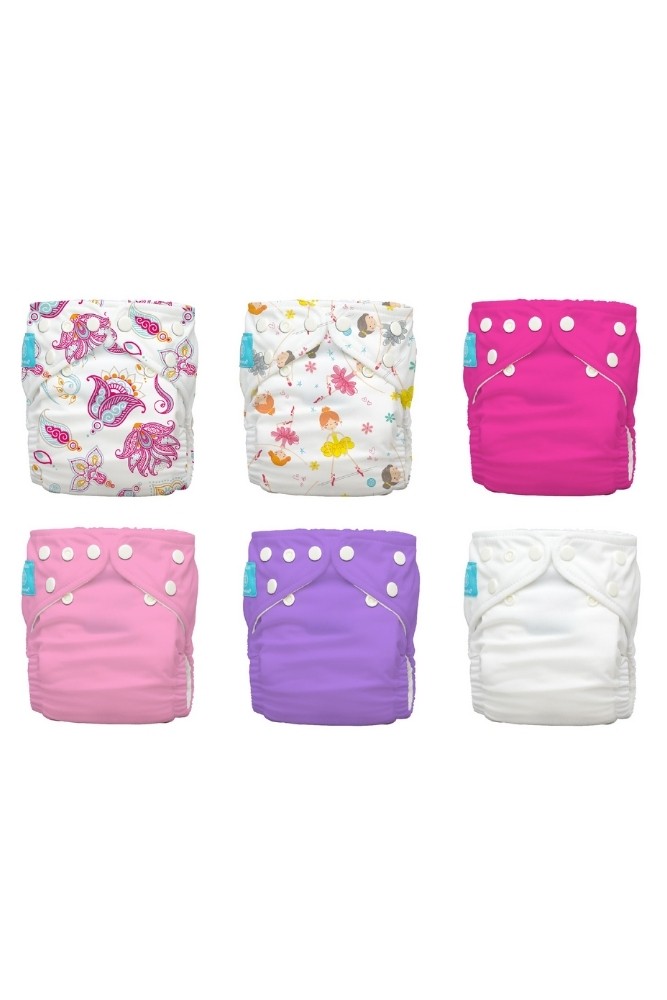 Charlie Banana® 2-in-1 Reusable One Size Diapers Hybrid AIO - 6-pack (Girly)