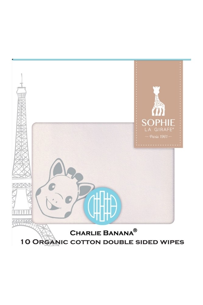 Charlie Banana® Double Sided Organic Cotton & Fleece Wipes - 10-pack (Sophie La Girafe Grey)