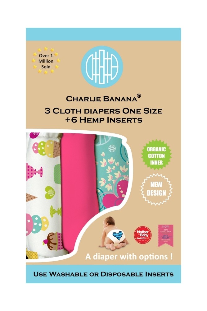 Charlie Banana® Organic One Size Reusable Diapers - 3 pack (Organic Crush)