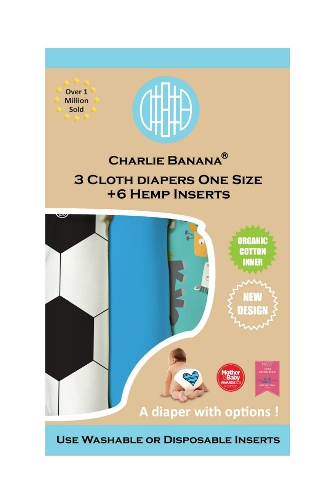 Charlie Banana® Organic One Size Reusable Diapers - 3 pack (Organic Safari)