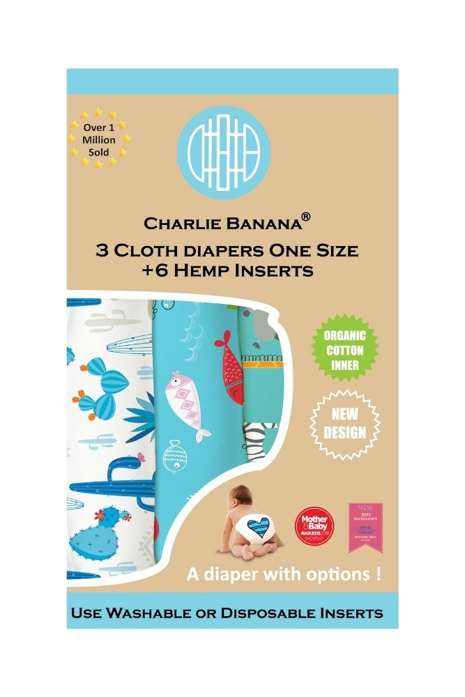 Charlie Banana® Organic One Size Reusable Diapers - 3 pack (Florida Safari Blue)