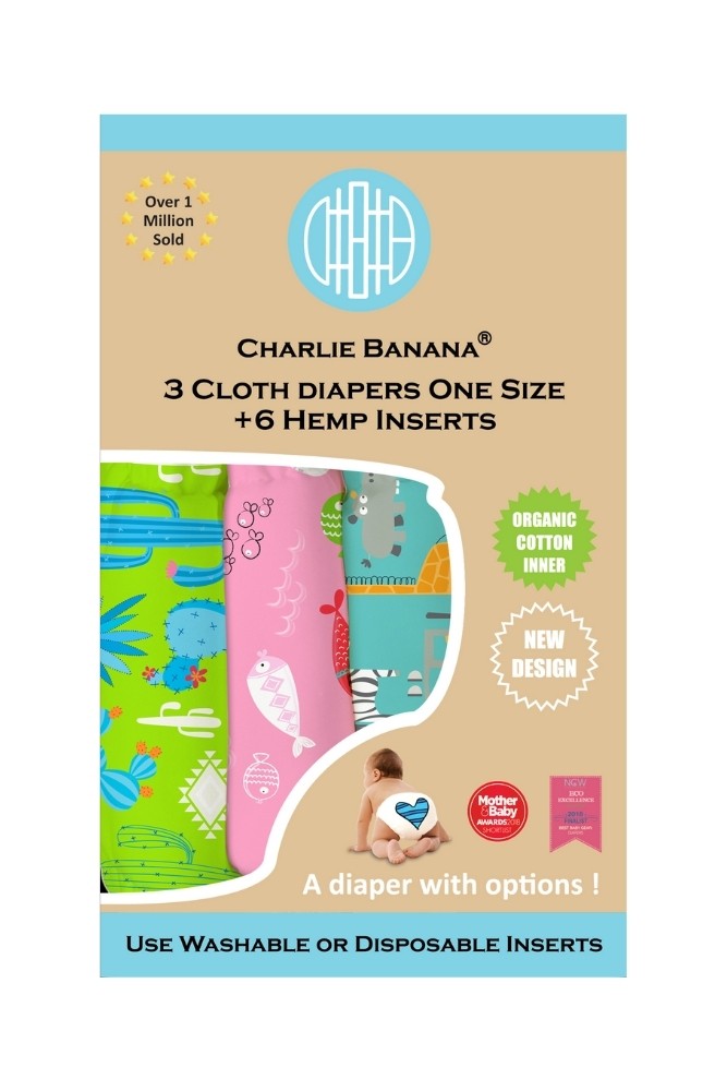 Charlie Banana® Organic One Size Reusable Diapers - 3 pack (Florida Safari Pink)