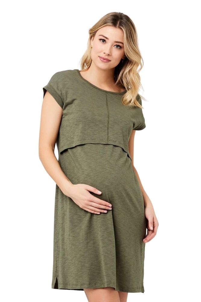 Roxie Cotton Modal Maternity & Nursing Dress (Khaki)