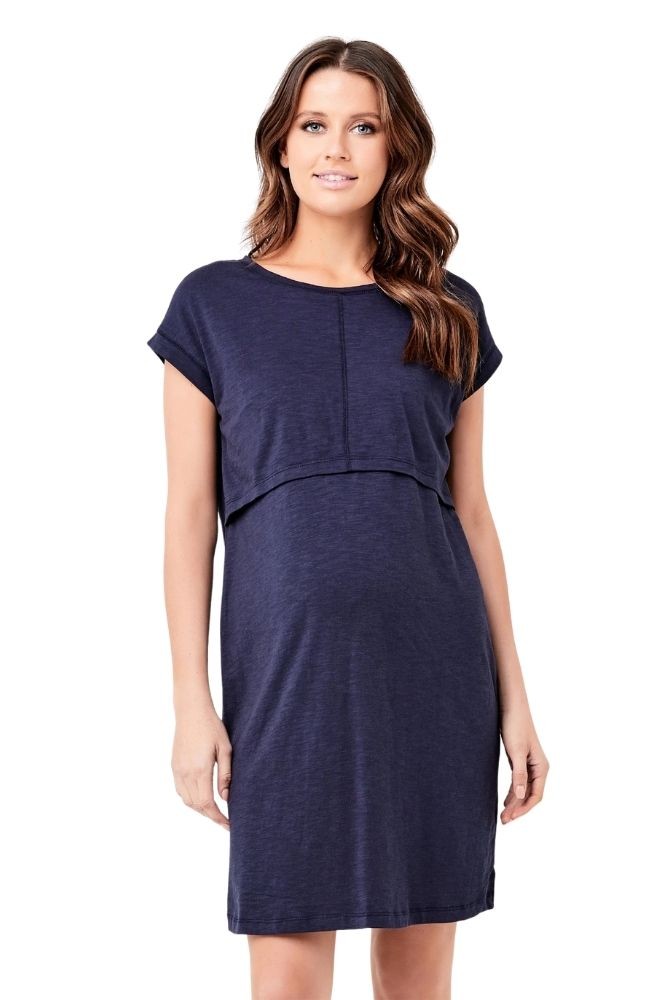 Roxie Cotton Modal Maternity & Nursing Dress (Navy)