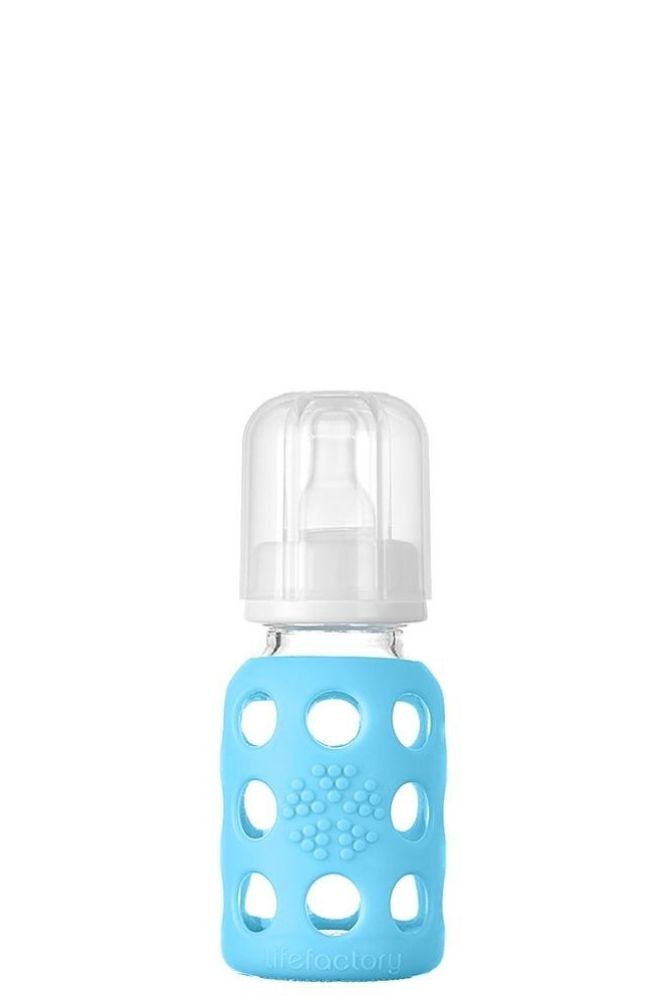Lifefactory Glass Baby Bottle 4 oz (Sky Blue)