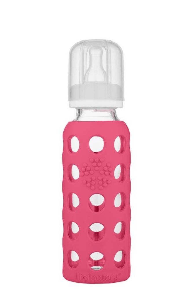 Lifefactory Glass Baby Bottle 9 oz (Raspberry)