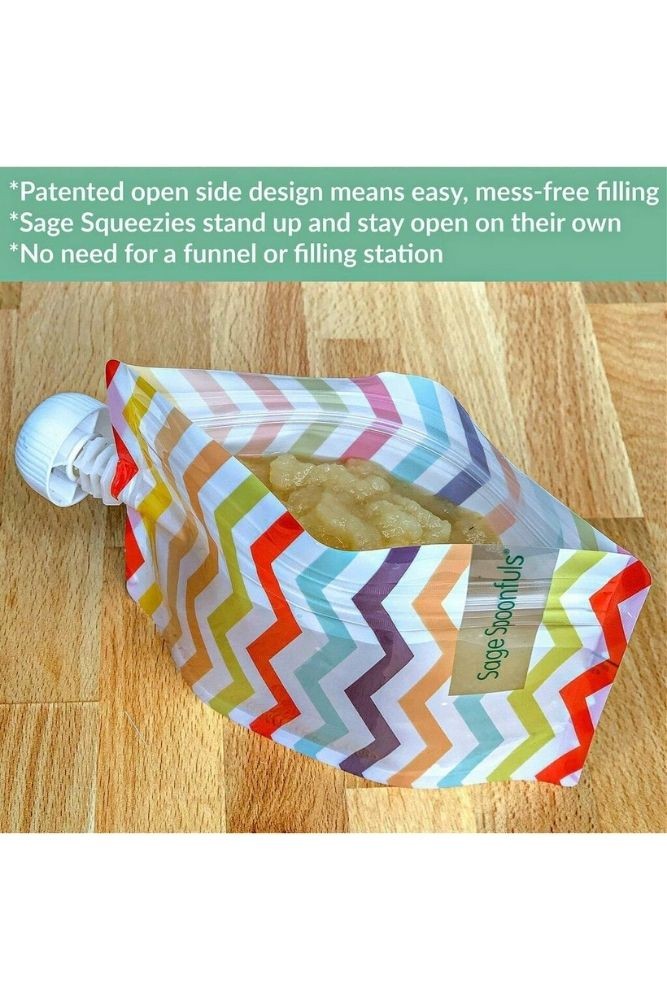 Sage Squeezie Reusable Baby Food Pouch in Chevron - 6-Pack