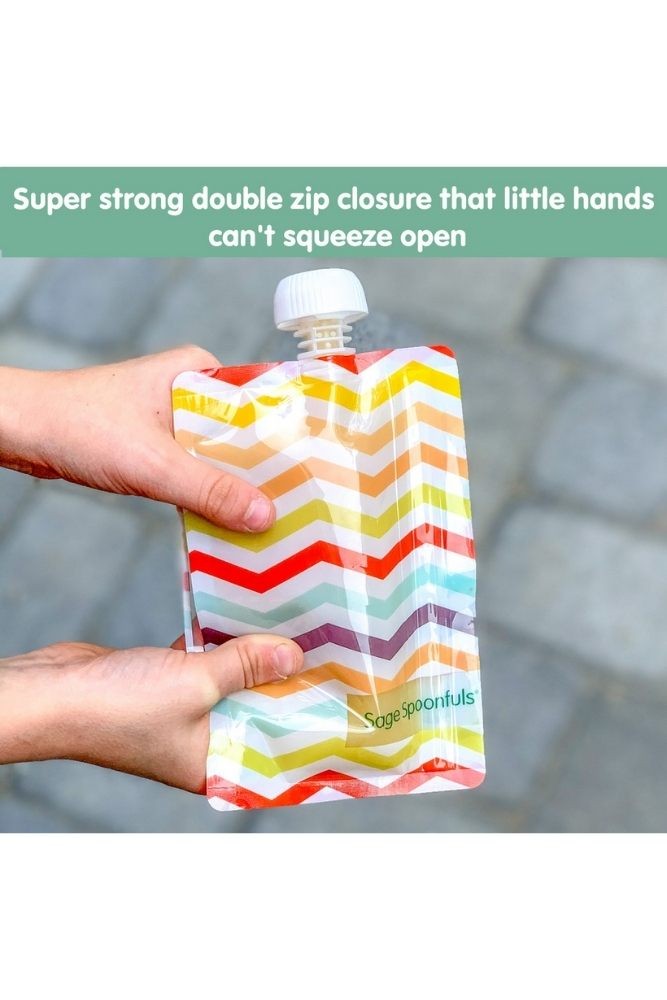 Sage Squeezie Reusable Baby Food Pouch in Chevron - 6-Pack