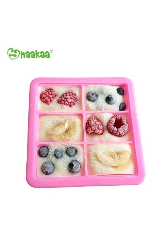 haakaa Silicone Freezer Tray,Ice Cube Trays with Lid,Perfect for Baby Food  and Breast Milk Freezer, Vegetable & Fruit Purees,6 x 2 oz, Blush