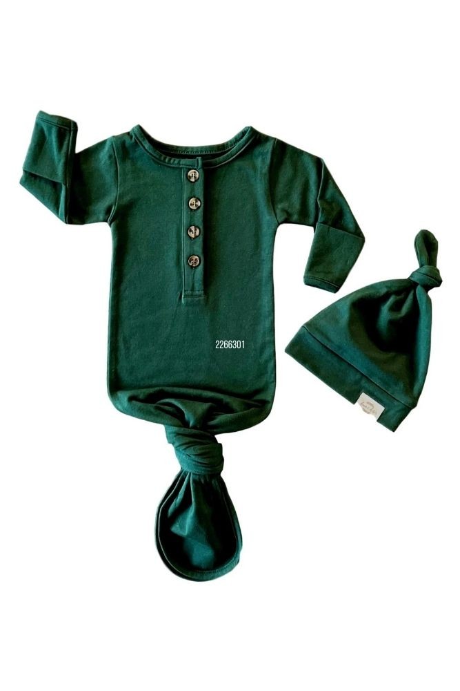 Fawn & Foster Organic Knotted Baby Gown & Hat (Forest)