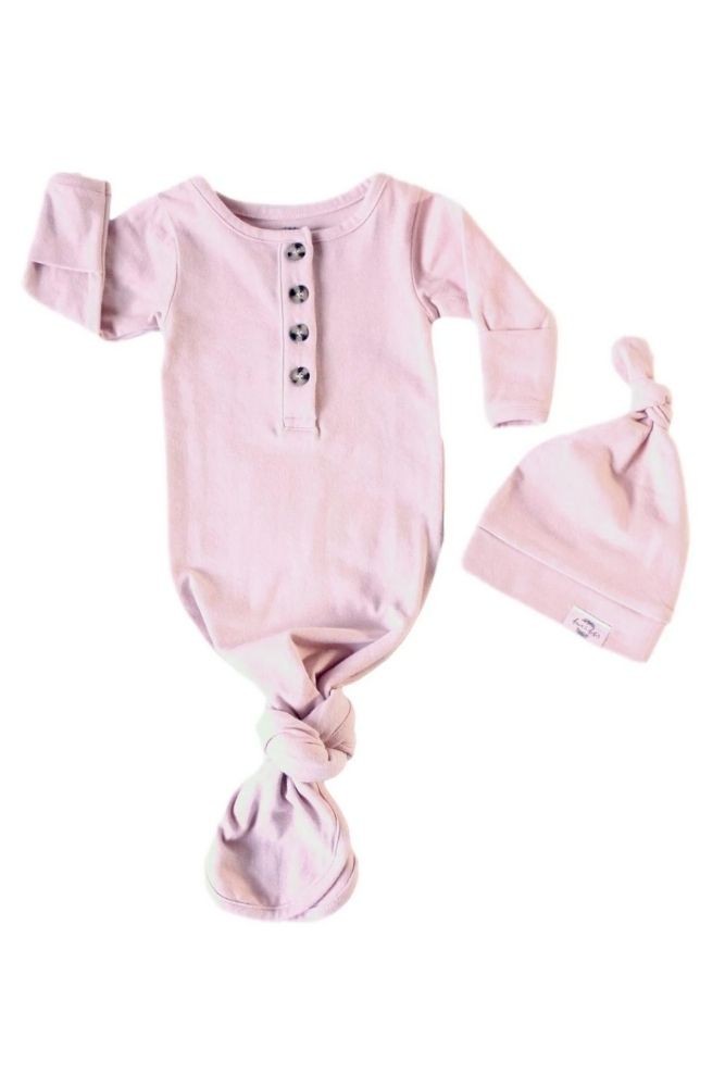 Fawn & Foster Organic Knotted Baby Gown & Hat (Blush Pink)