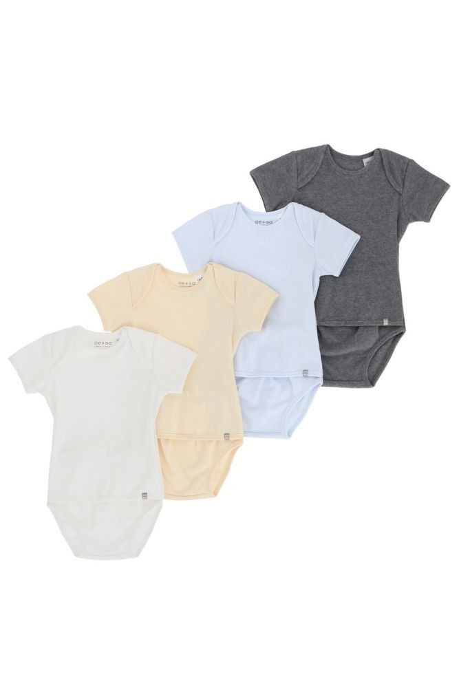 OETEO Organic Cotton Easy-to-Wear No Snaps Baby Onesies - 4 Piece Set (Blue & Neutrals)