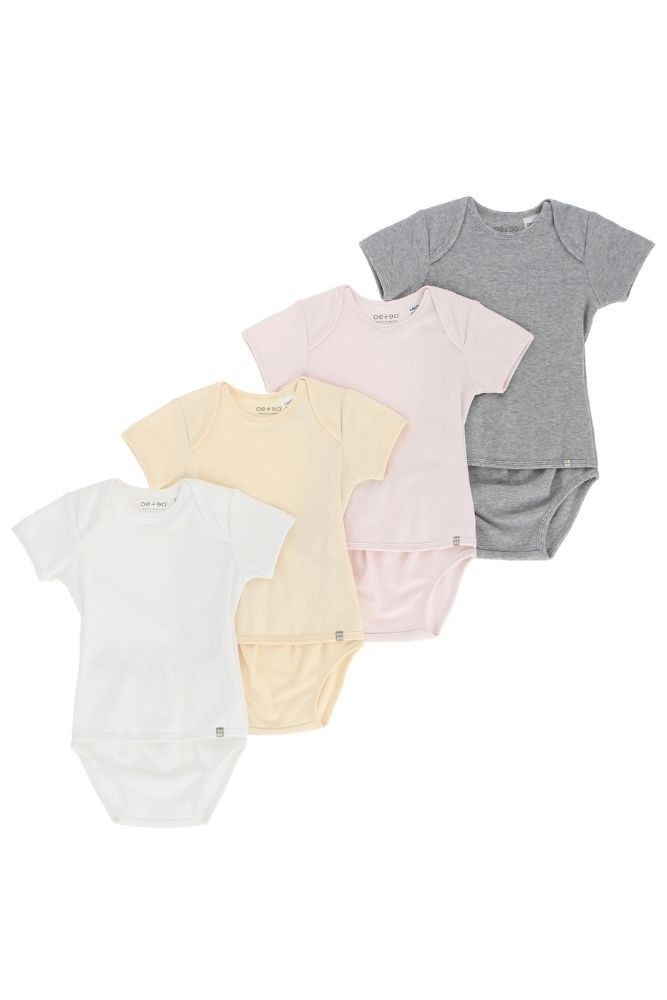 OETEO Organic Cotton Easy-to-Wear No Snaps Baby Onesies - 4 Piece Set (Pink & Neutrals)