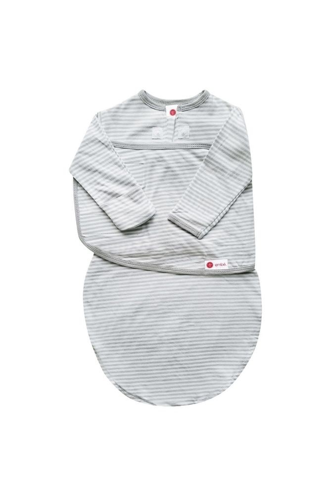 Embe 2-Way Starter Swaddle with Long Sleeves (0-3 Months) (Gray Stripe)