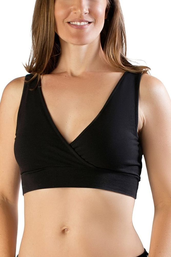 Bra wire-free double rib organic cotton removable pads heather