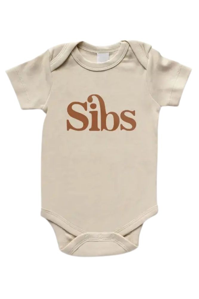 Gladfolk Sibs Organic Baby Bodysuit (Natural & Camel)