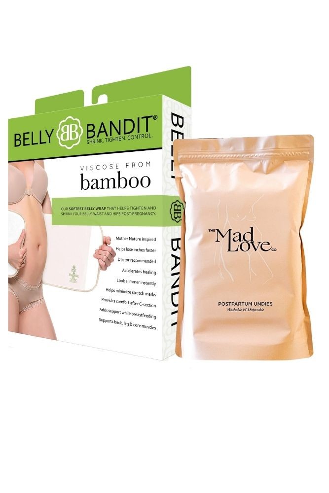 Post Delivery Set: Belly Bandit Bamboo Belly Wrap + Delivery Underwear (3 Pack) (Natural Band + Black Panties)