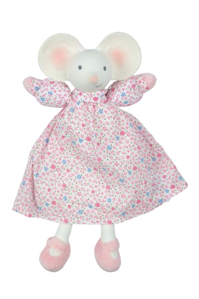 Tikiri Meiya the Mouse Organic Rubber Lovey in Floral Dress (Multicolor)