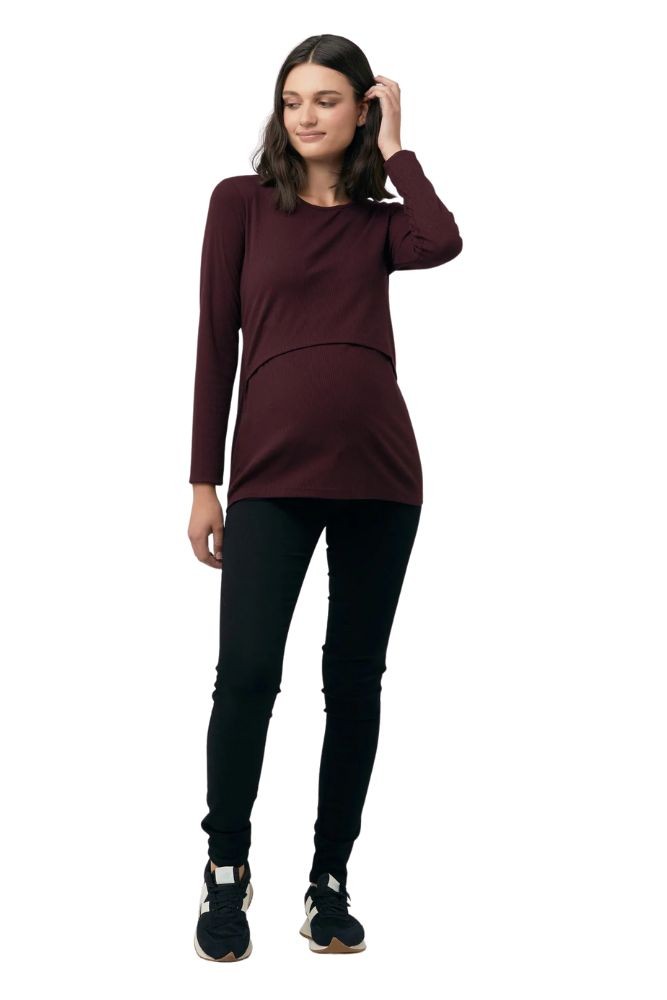 Tessa Ribbed Knit Nursing Top in Maroon by Ripe Maternity