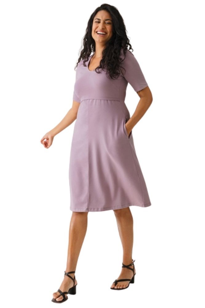Boob Design A-Shaped Maternity & Nursing Short Sleeve Dress (Lavender)
