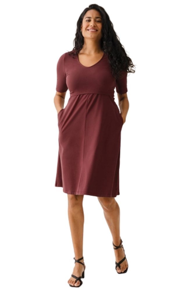 Boob Design A-Shaped Maternity & Nursing Short Sleeve Dress (Port Red)