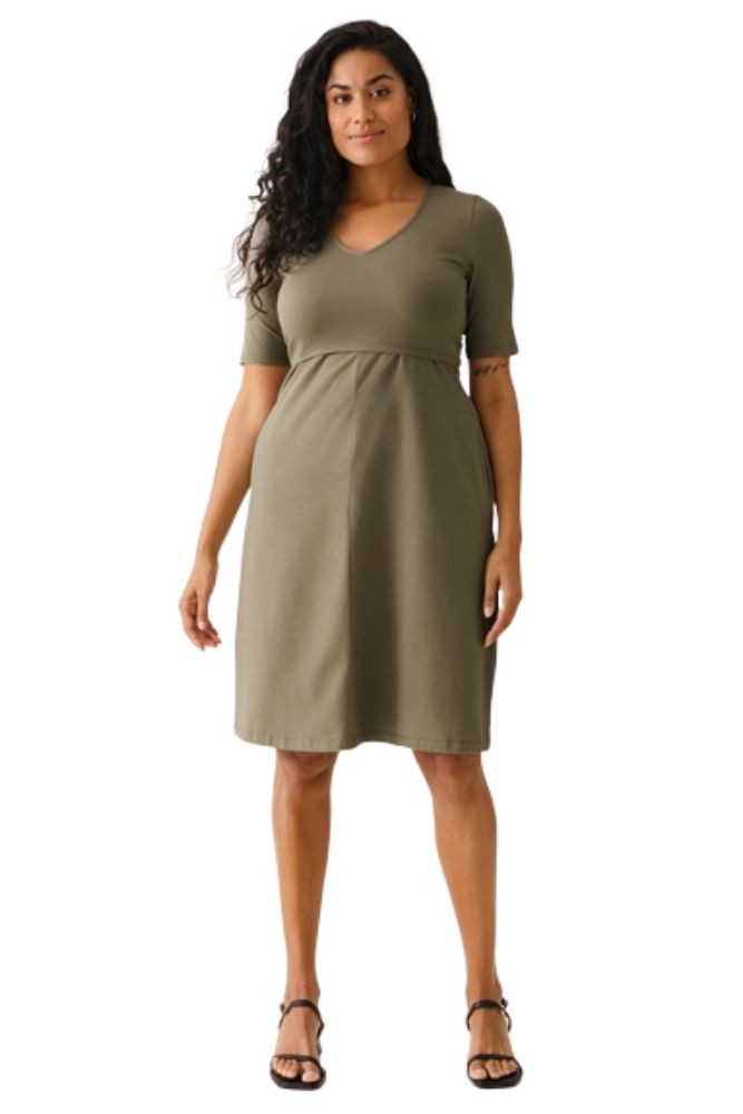 Boob Design A-Shaped Maternity & Nursing Short Sleeve Dress (Green Khaki)
