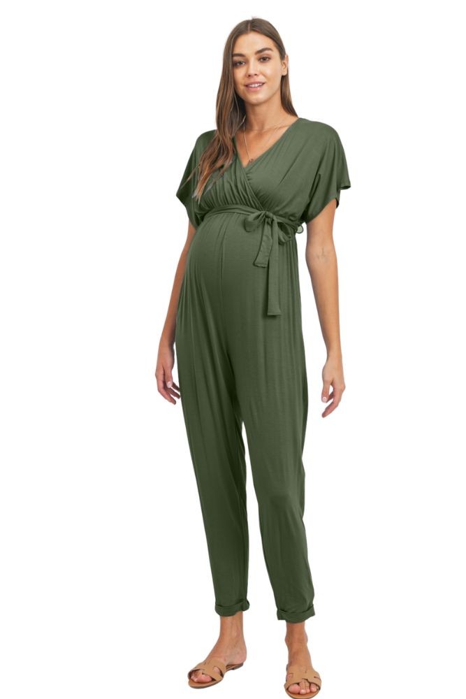 Kimono Sleeve Maternity & Nursing Jumpsuit (Olive)