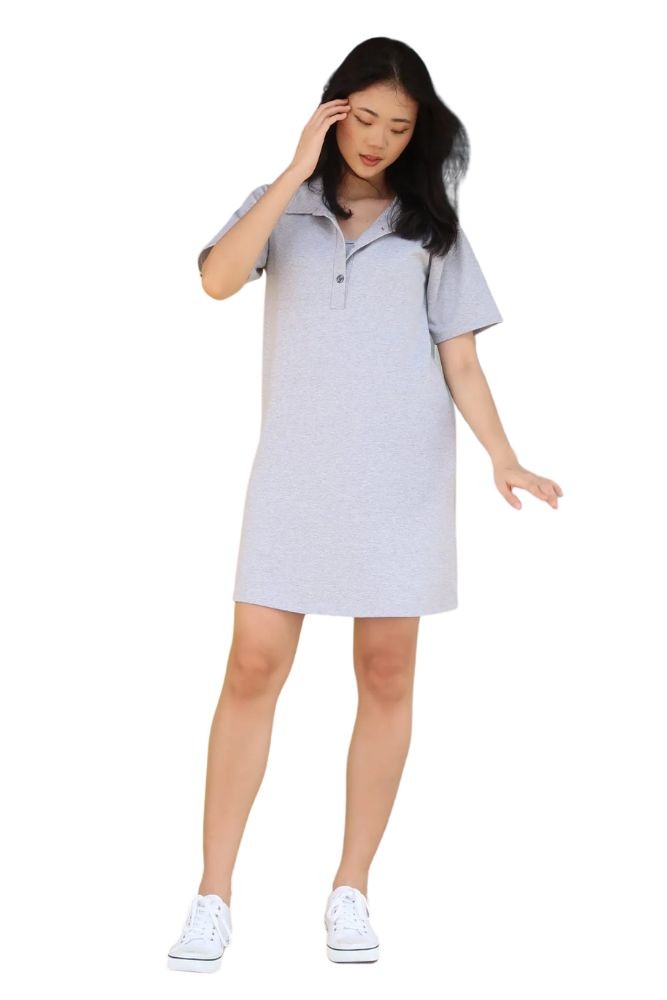 Celine Collard T-Shirt Maternity & Nursing Dress (Heather Grey)