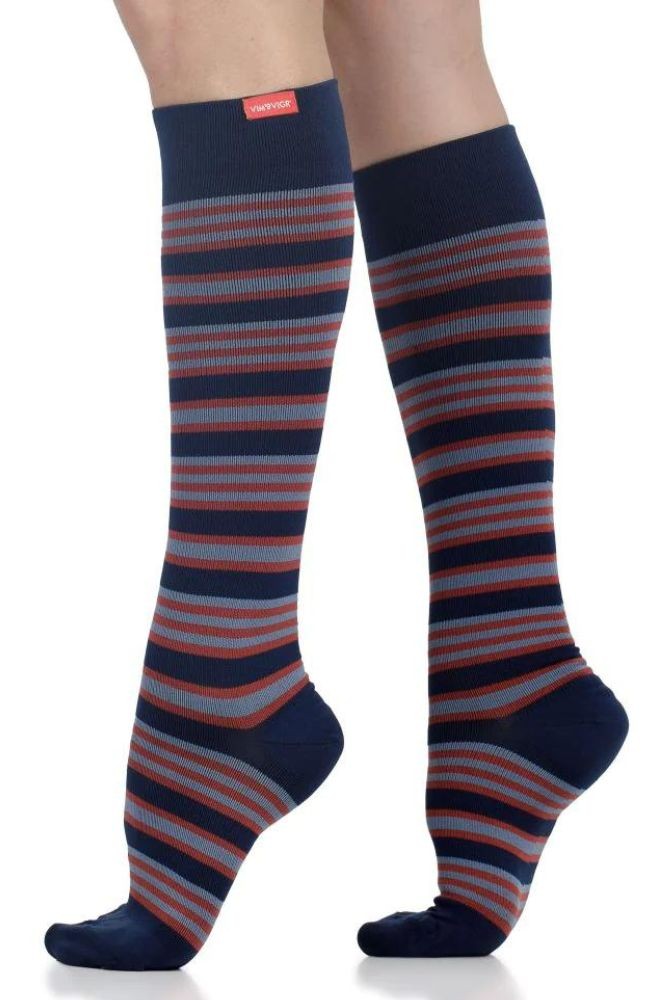 Vim & Vigr 15-20 mmHg Compression Socks - Nylon (Electric Stripe: Navy & Red)